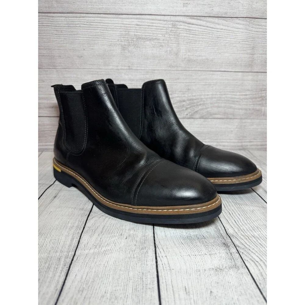 Cole Haan Mens York Chelsea Boot Size 11.5 M Black Leather PullOn Cap Toe Bootie